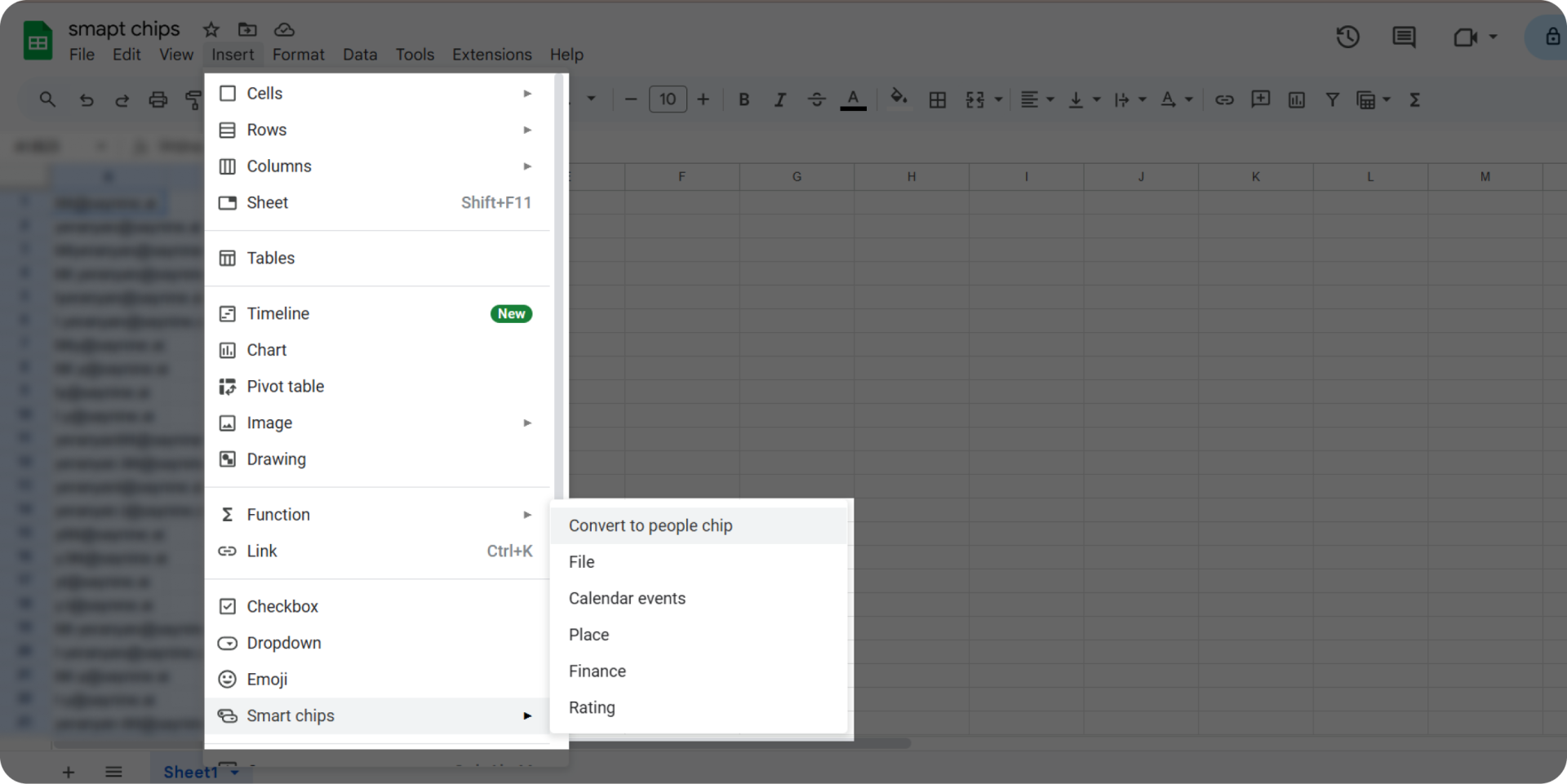 Smart chips data collected in the spreadsheets