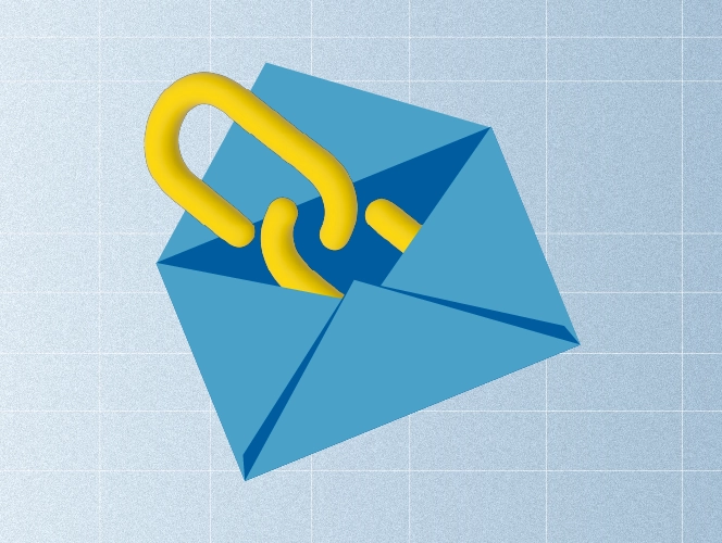 Link building outreach email icon with a backlink inside