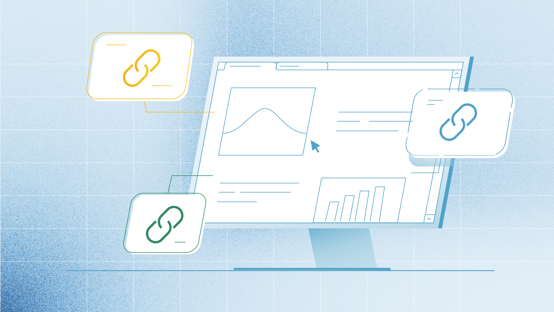 Backlinks going out from a website on a monitor to show the backlink profile.