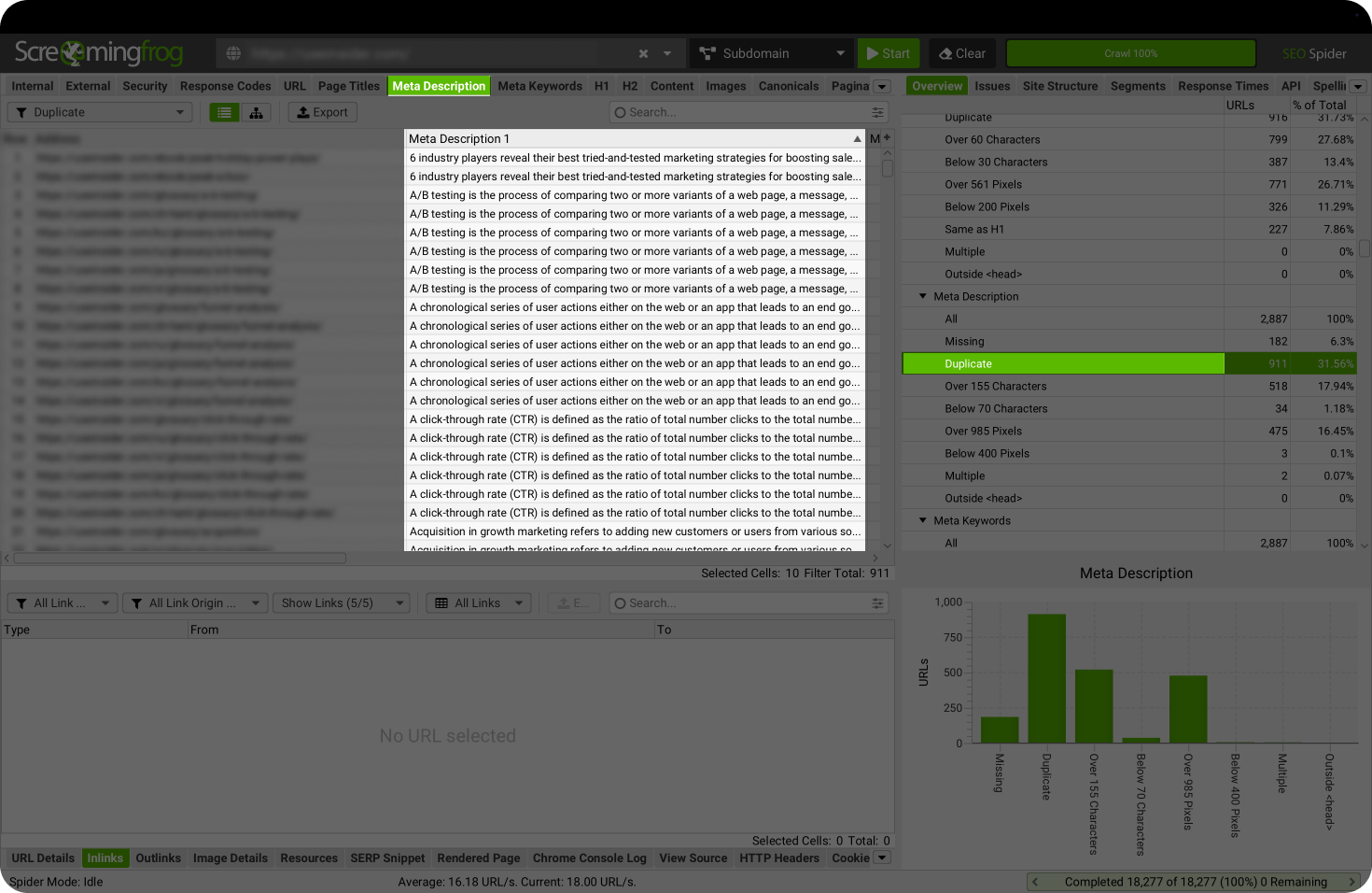 Screaming Frog audit for finding duplicate meta descriptions