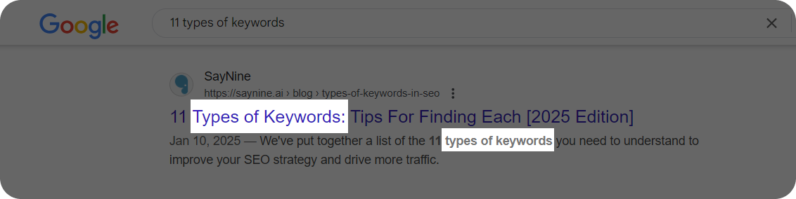 An example of a keyword included in meta title and description.