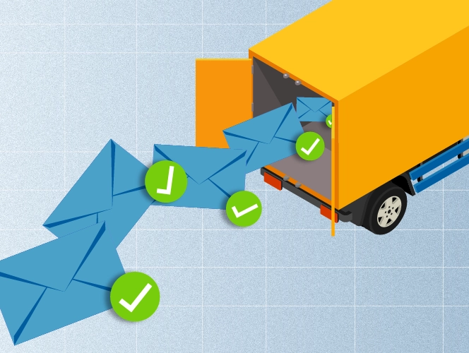 A truck delivering cold emails for link building outreach