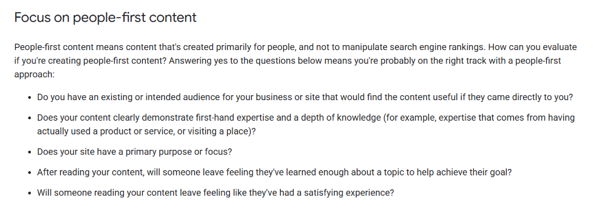 Google's guidelines for content