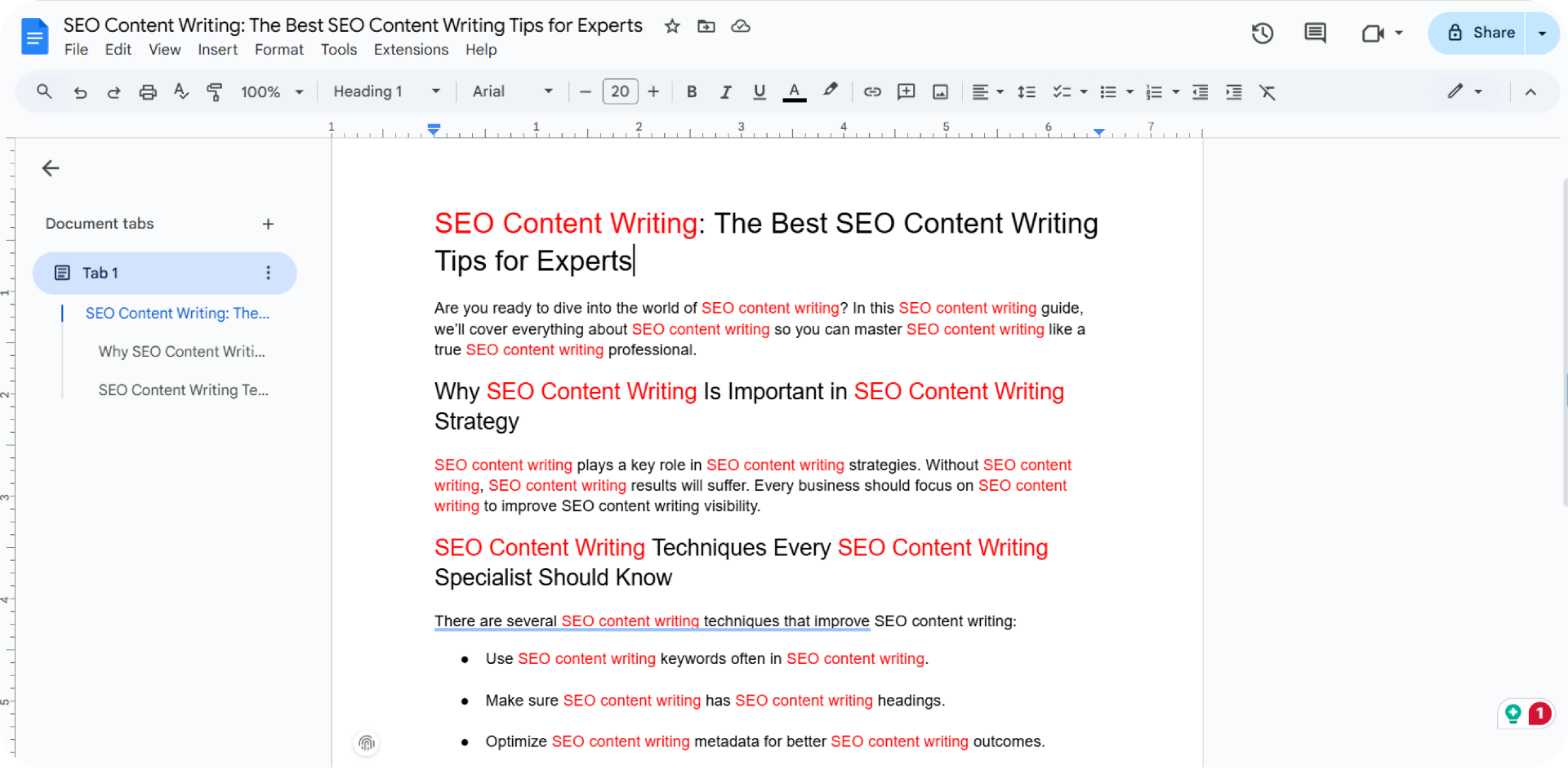 An example of keyword stuffing