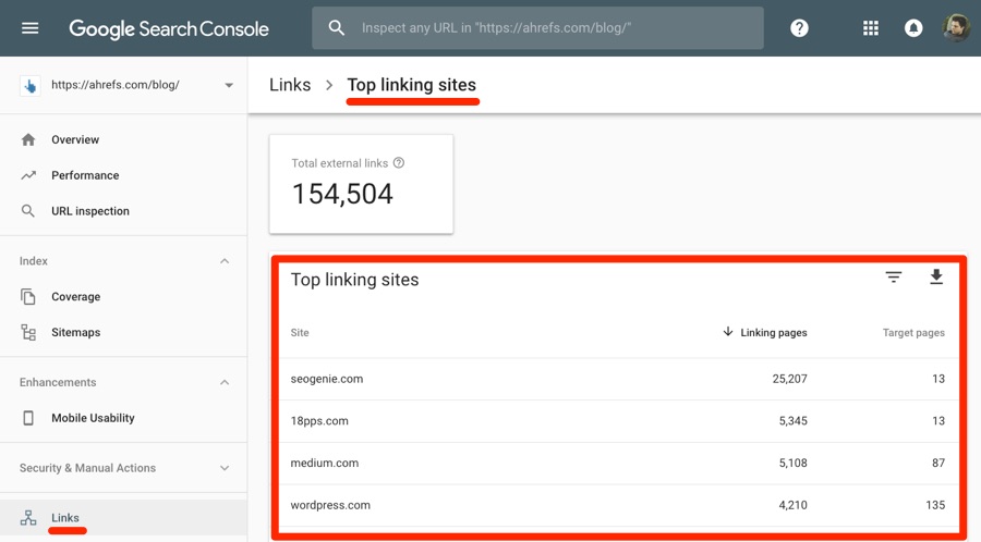 Using Google Search Console to monitor your website backlinks.