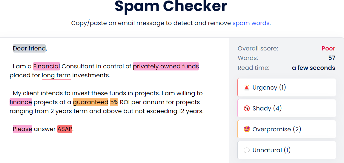 Detect spam words in your emails.