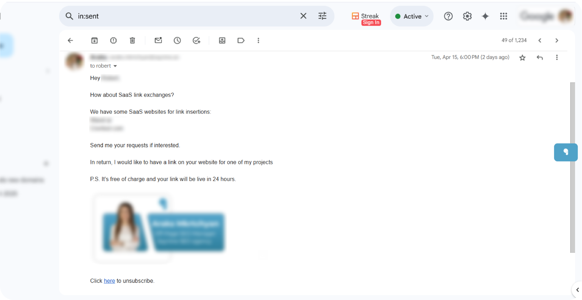 An example of a good link building outreach email