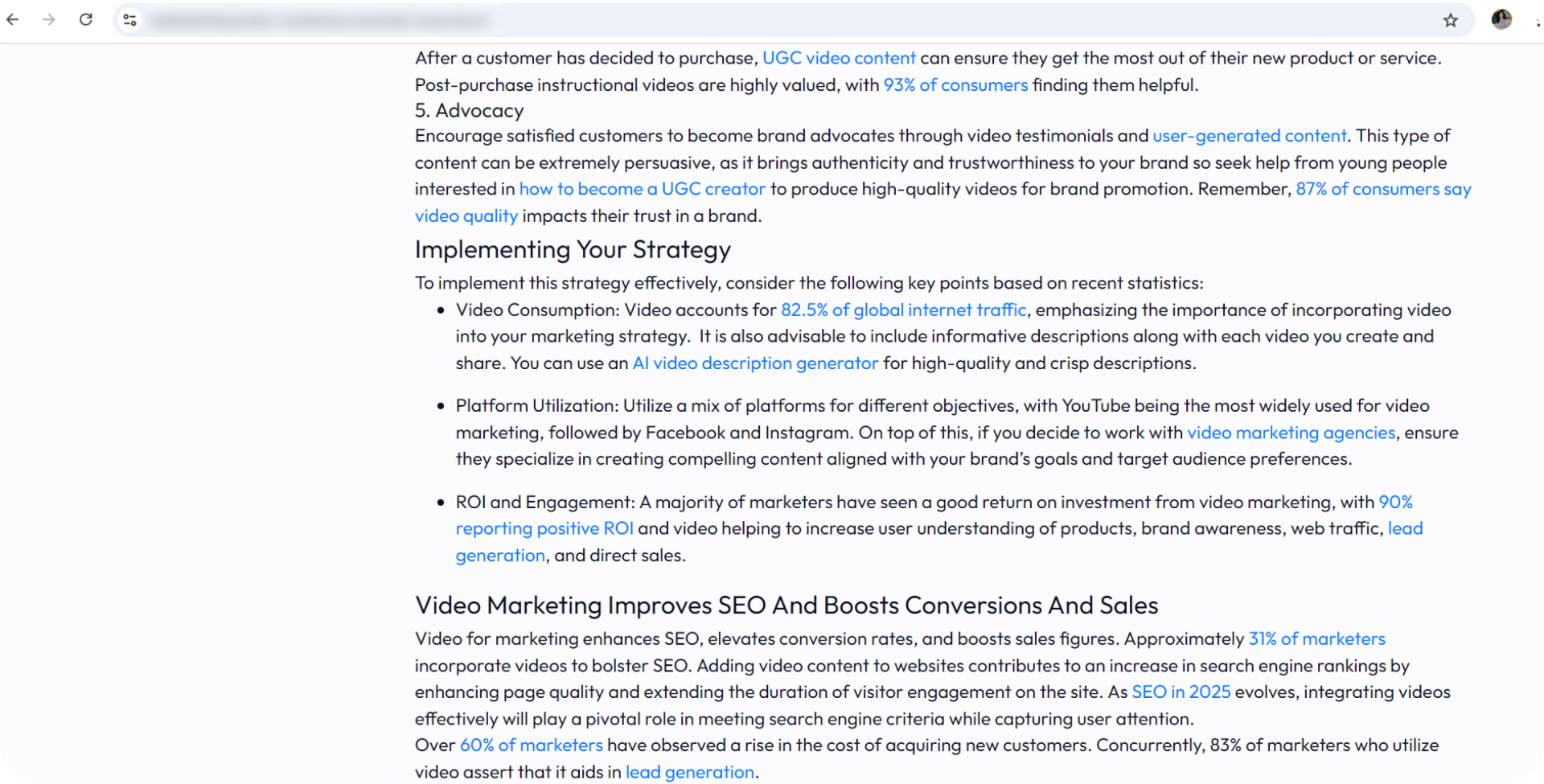 An example of a blog section stuffed with many links