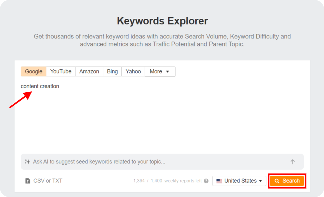 Using the Keyword Explorer for keyword clustering.