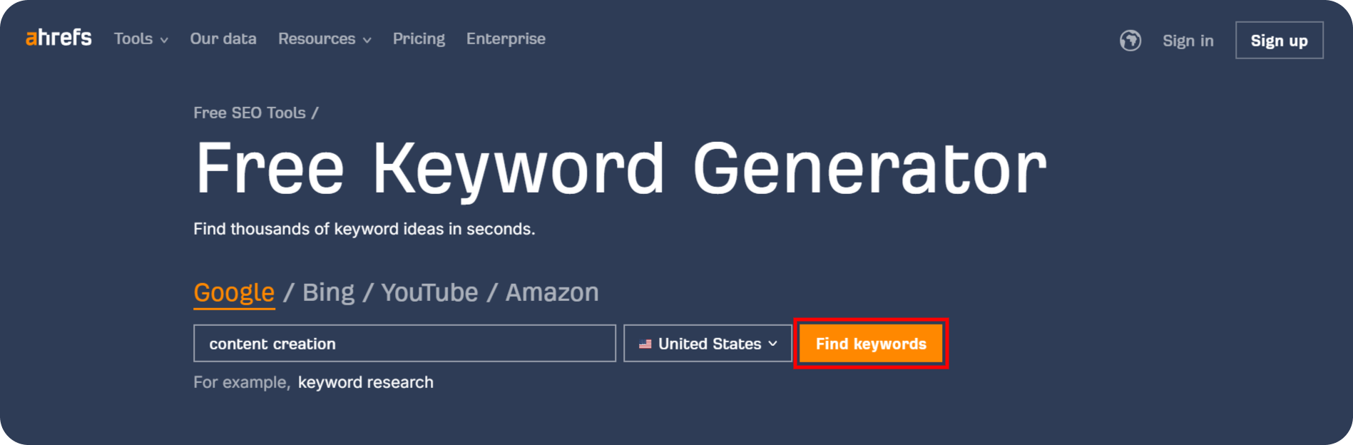 Using the Keyword Generator tool.