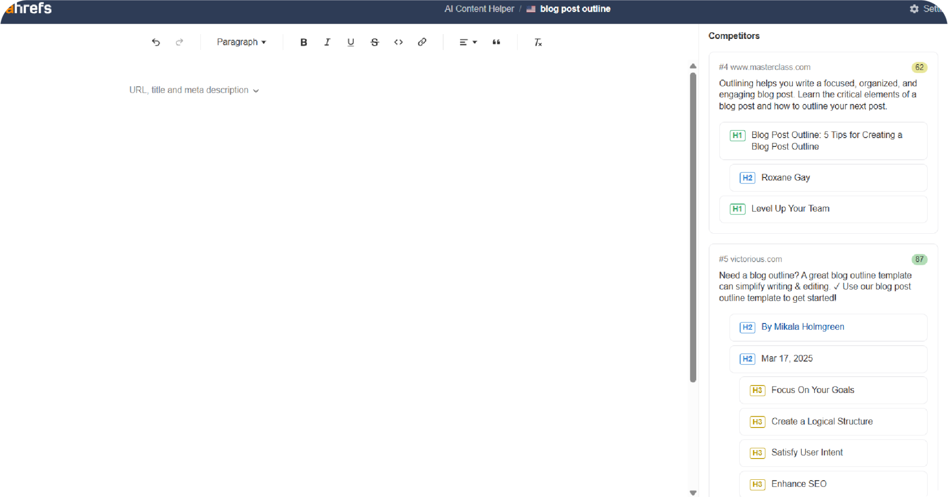 Ahrefs' AI Content Helper dashboard