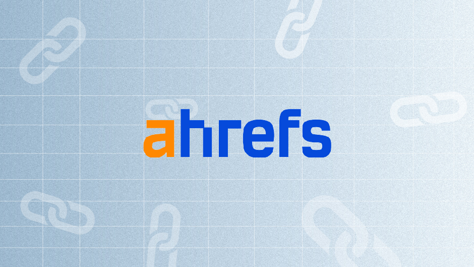 Illustration showing Ahrefs logo in the middle surrounded by backlink icons.