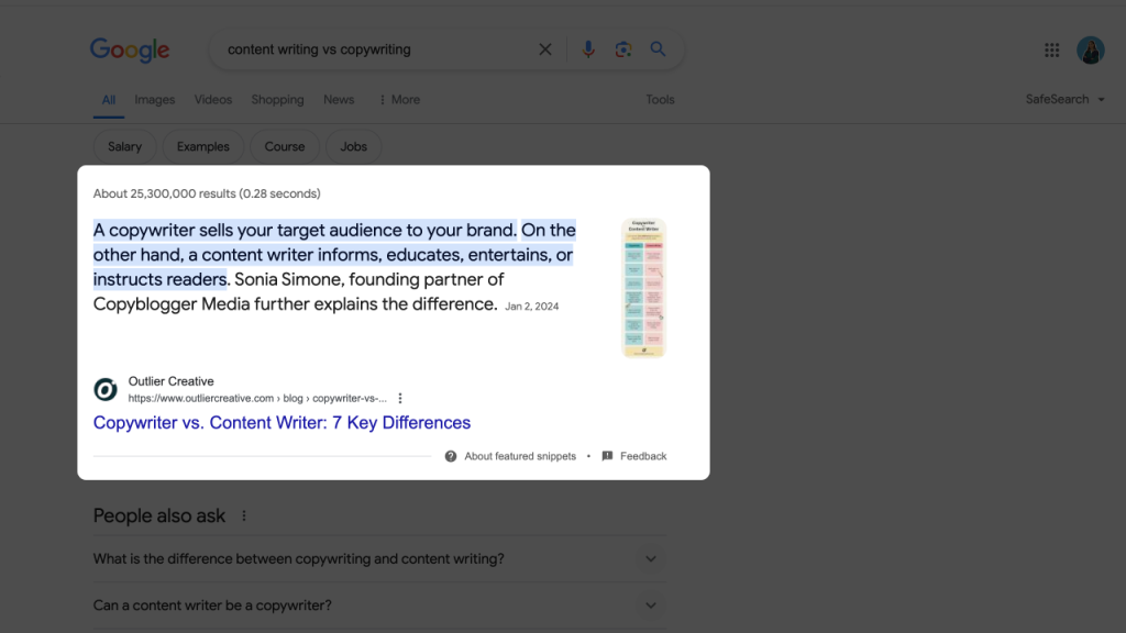 Google featured snippet example.