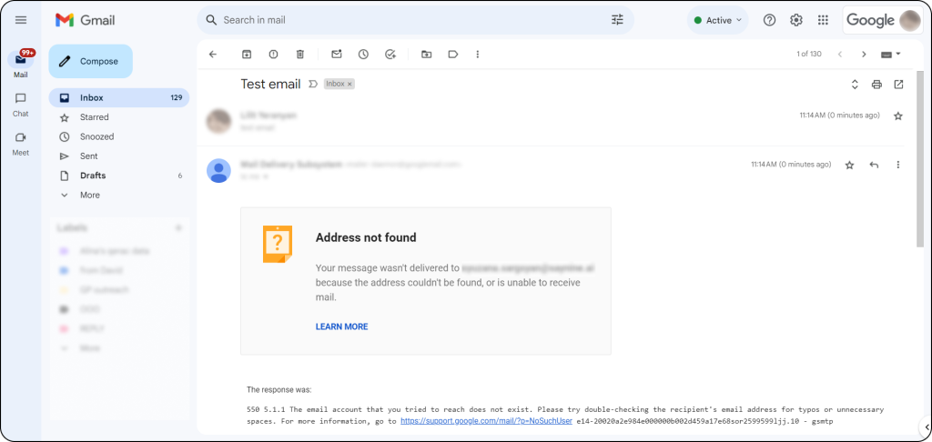 Message showing address not found while cleaning an email list.