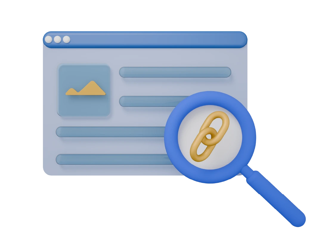 Magnificador haciendo zoom en un enlace entrante: concepto de las mejores herramientas de verificación de enlaces entrantes