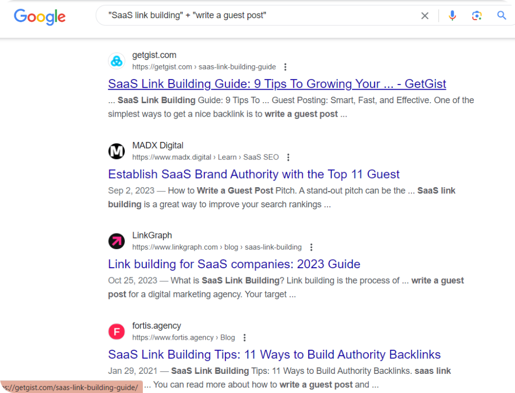 Screenshot showing how to find guest posting opportunities.