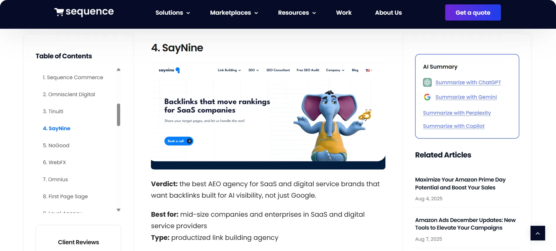 مثال على مقالة قائمة تحتوي على SayNine