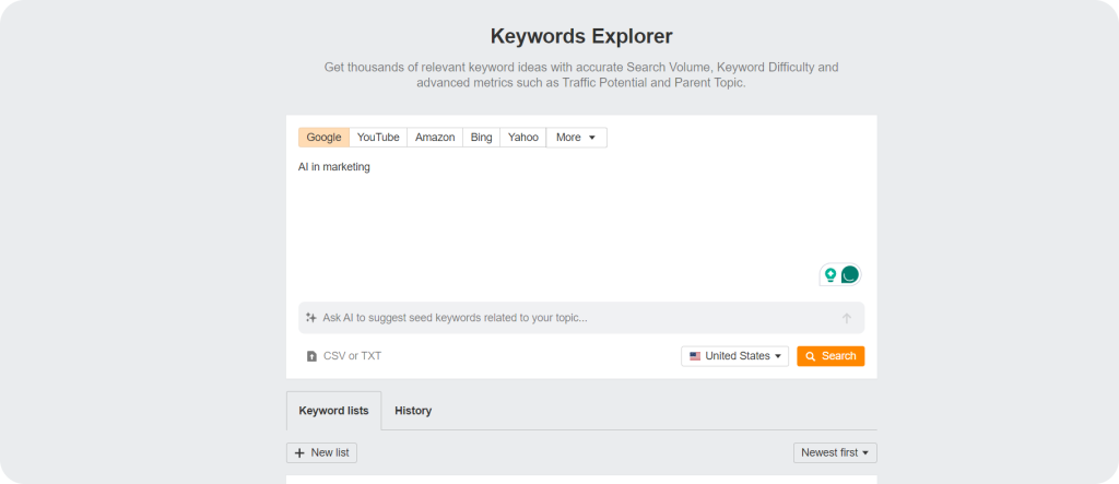 Screenshot showing how to check a keyword via Ahrefs Keywords Explorer.