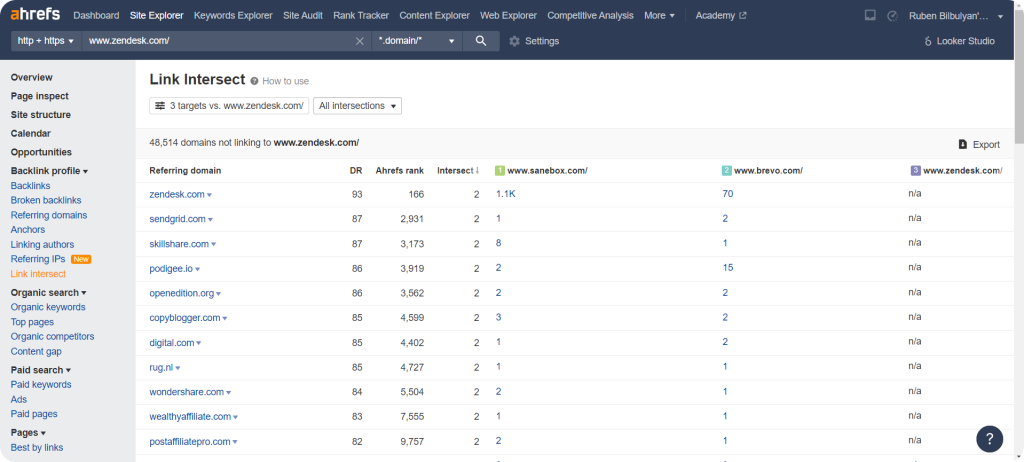 Screenshot showing how you can find domains for link building ideas.