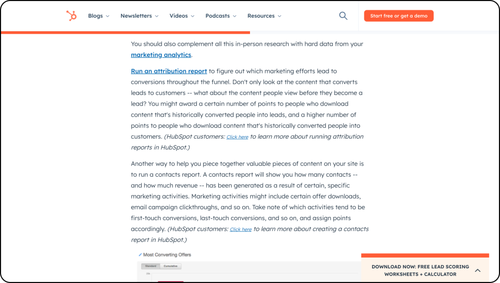 Screenshot from Hubspot showing an example of a generic anchor text.