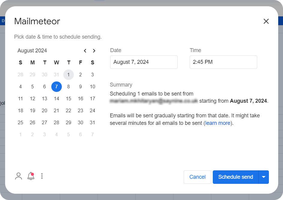 Using Mailmeteor to schedule link building campaign for automation.