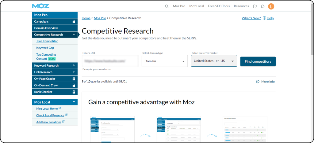 Competitive research tool from Moz where you put the main domain.