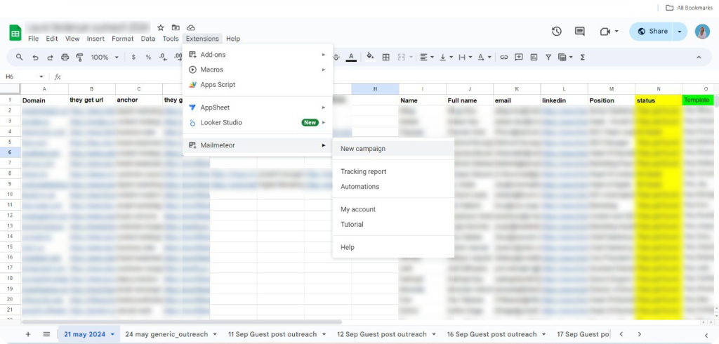 Using the Mailmeteor and Google Sheets integration as a backlinks builder.