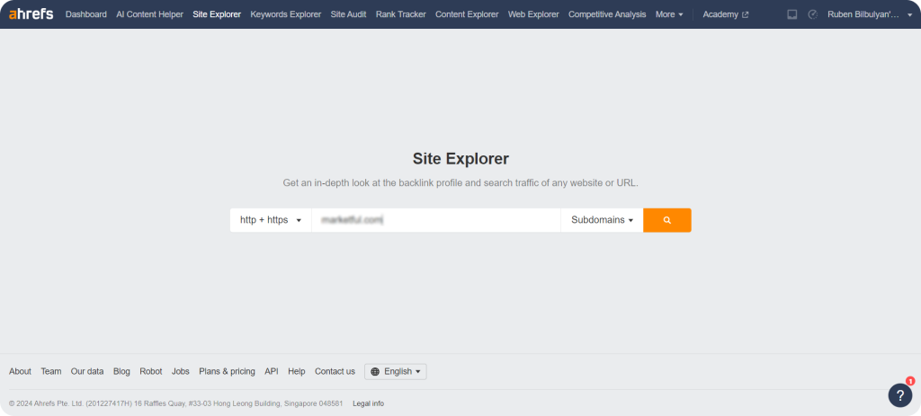 Screenshot showing a website check on Ahrefs Site Explorer.