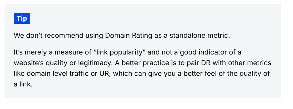 Ahrefs tip on using DR as a link building metric.