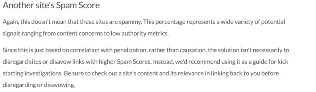 Moz quote on their spam score metric.