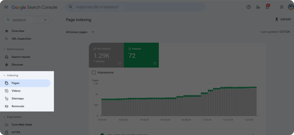 Audit on Google Search Console from the pages section.