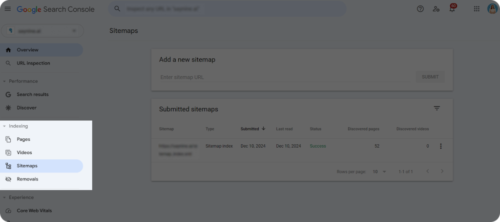 Checking sitemap with GSC for website audit.