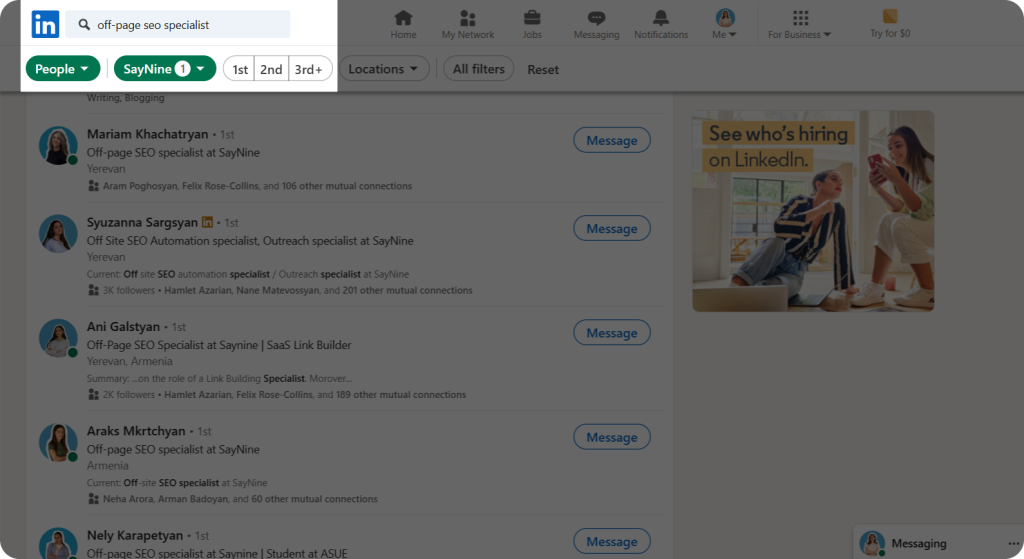 Screenshot about how you can search for employees on LinkedIn
