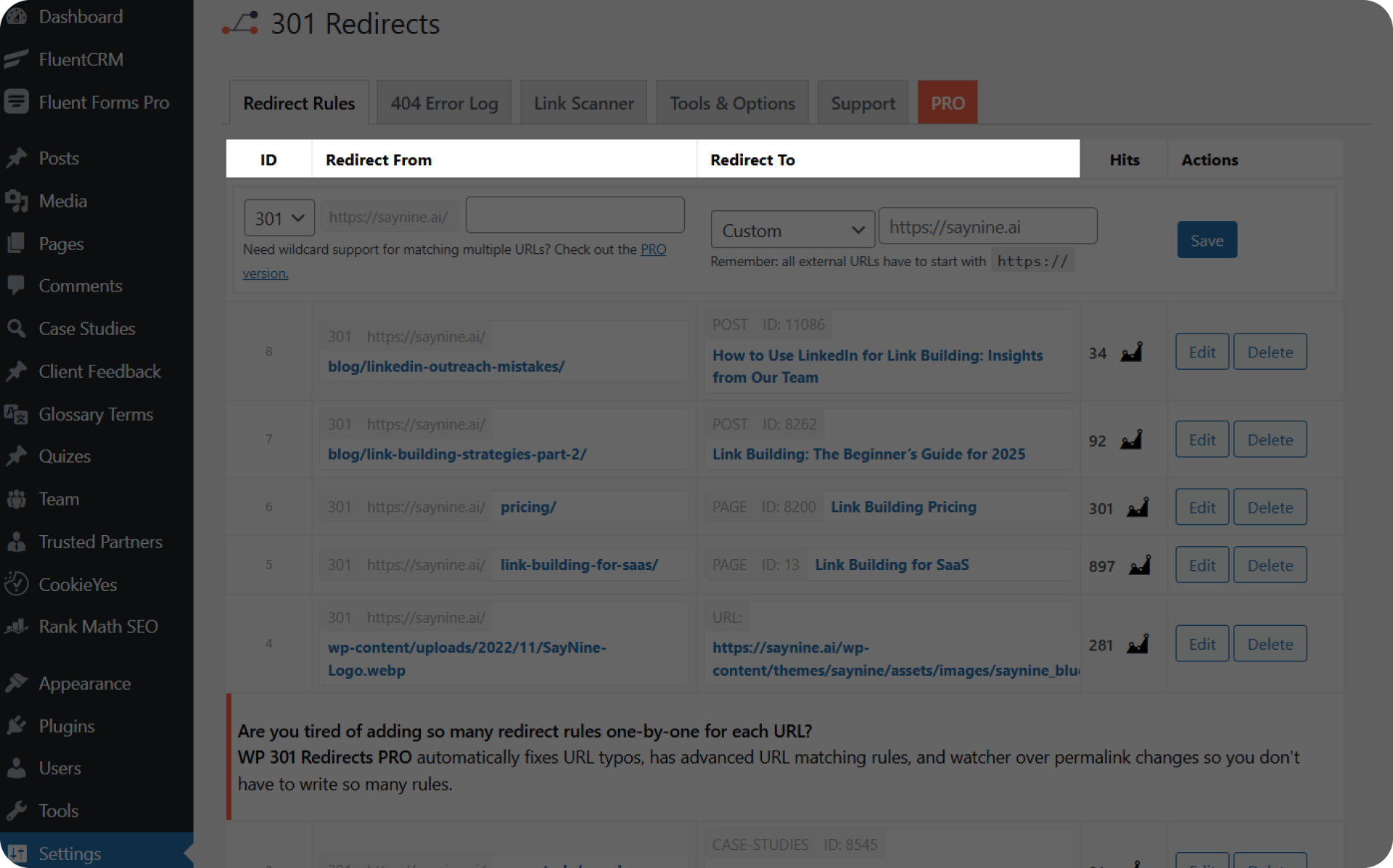 301 redirect plugin on WordPress