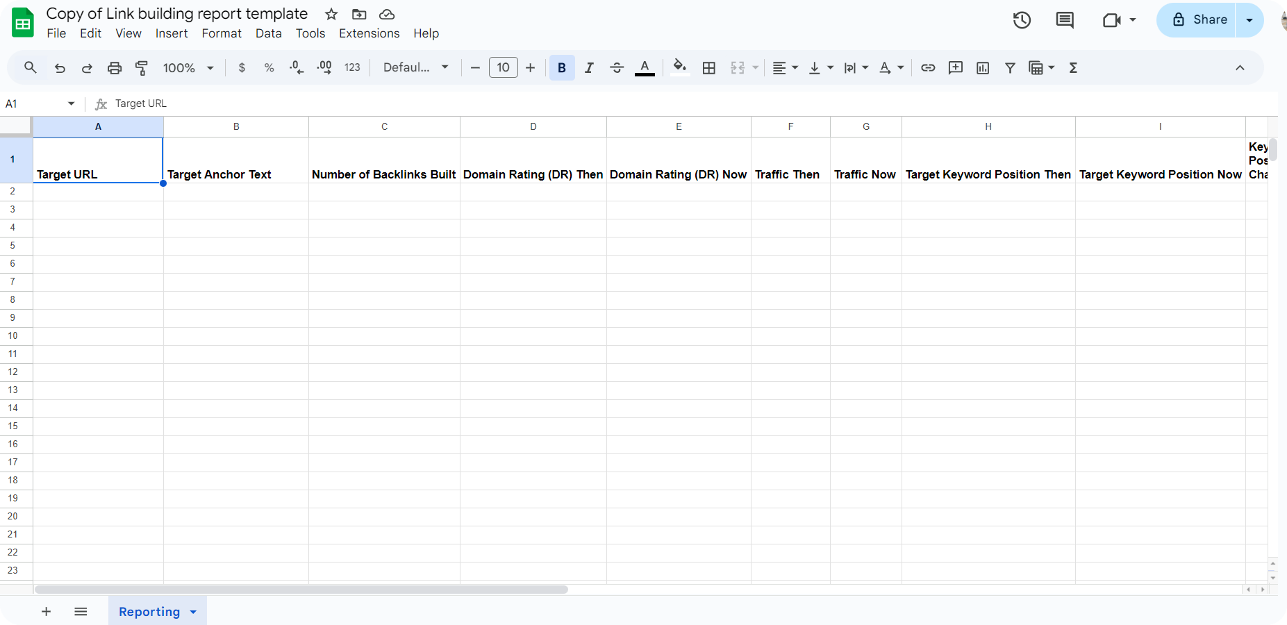 An example of a link building report template