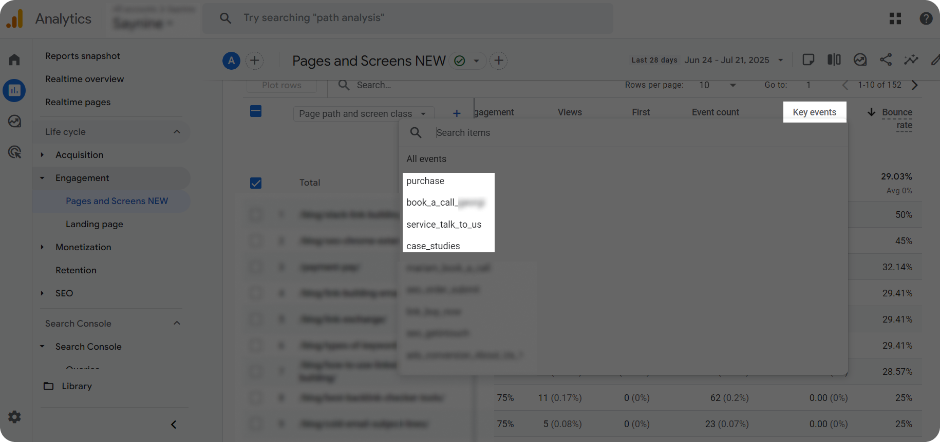 Key events in Google Analytics 4