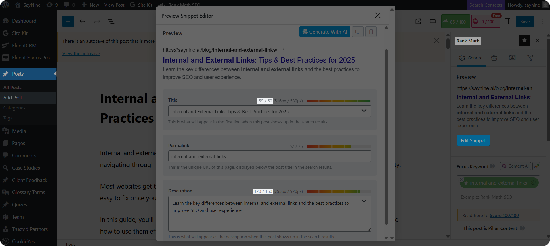 Preview Snippet Editor in WordPress