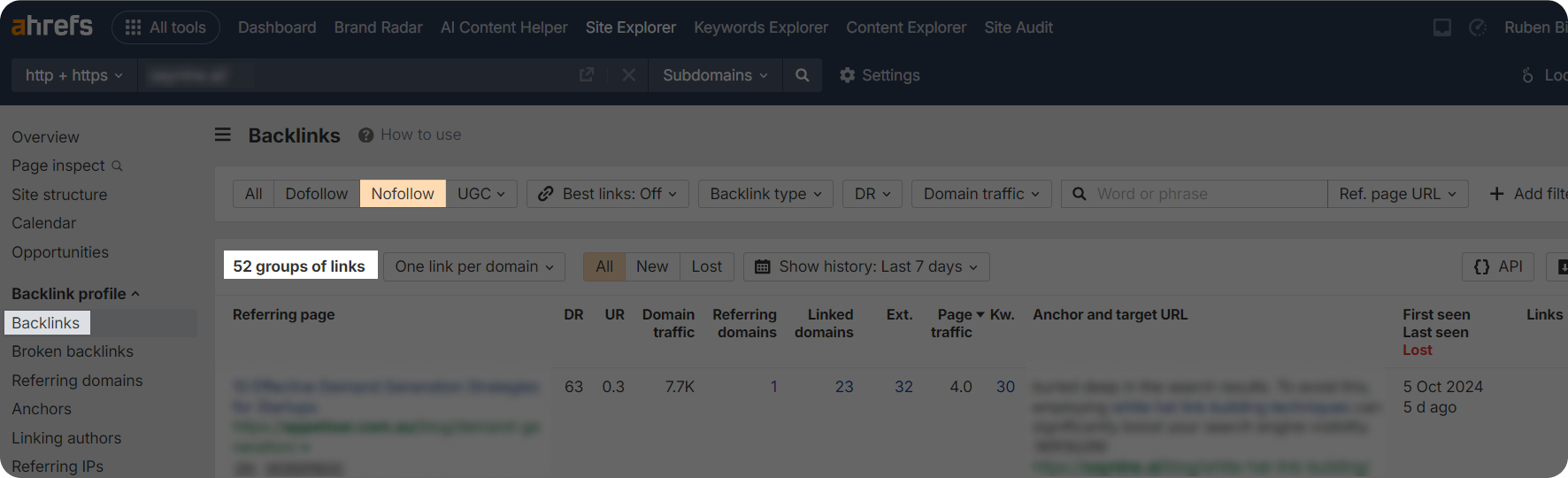 Nofollow links highlighted in Ahrefs.