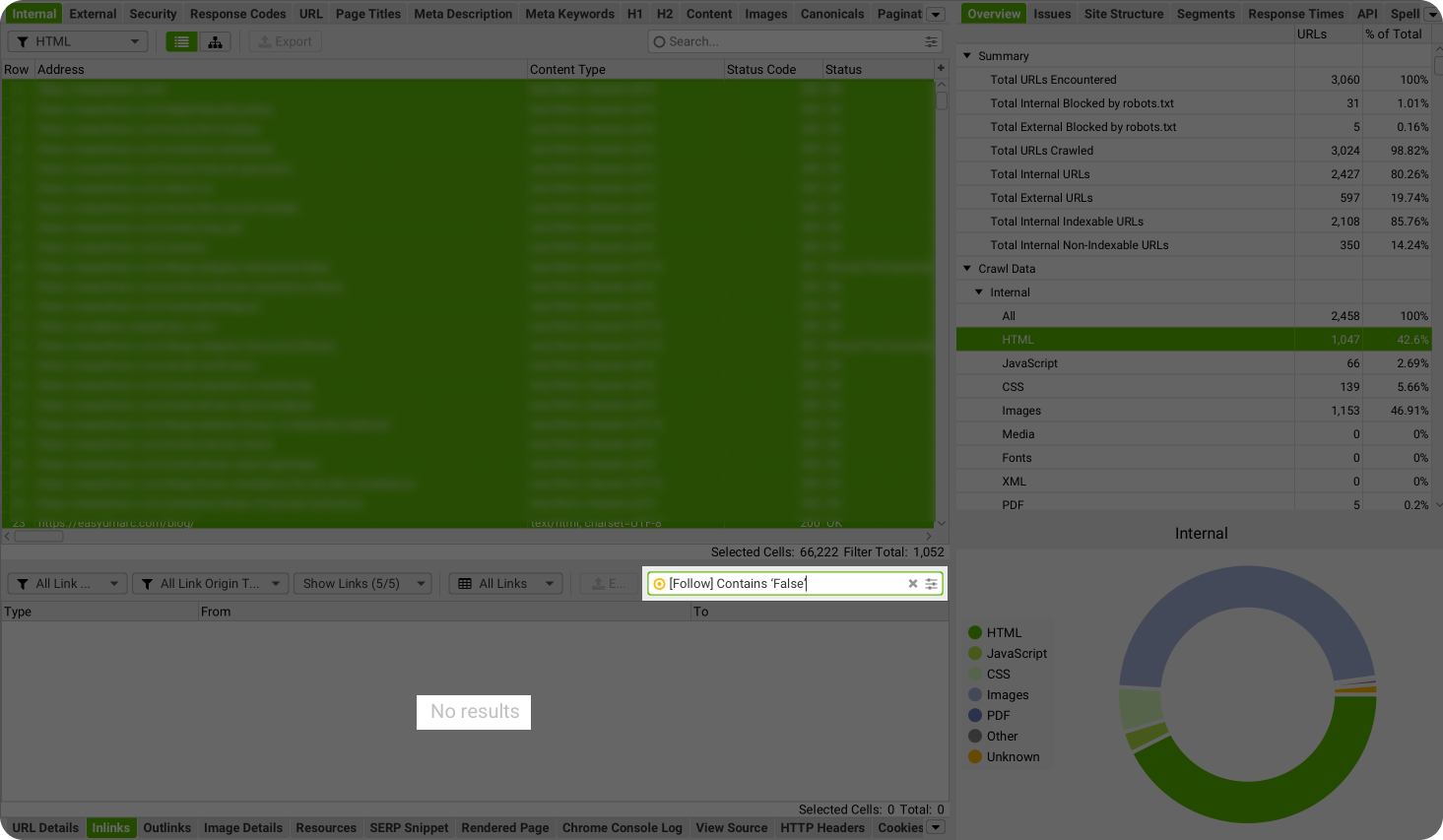 Nofollow links shown in Screaming Frog.