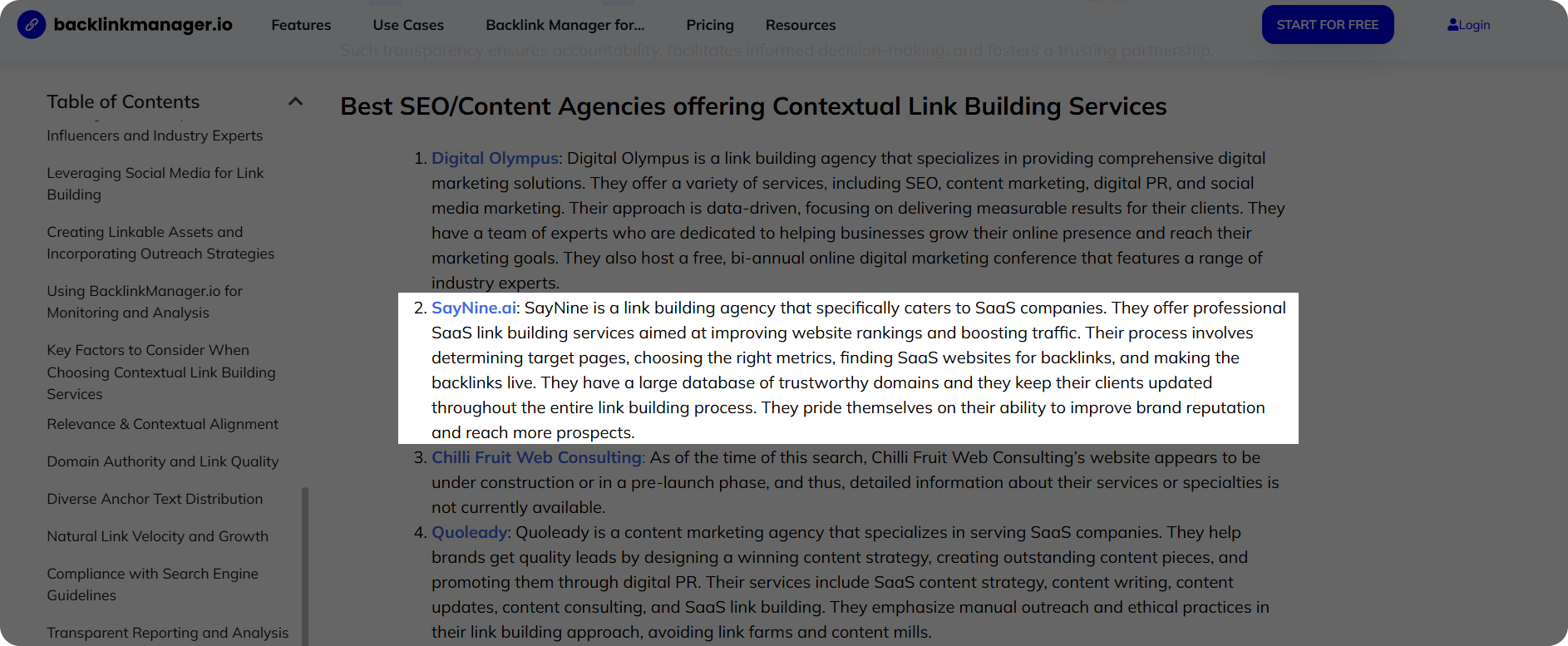 An example of a brand mention in a listicle.