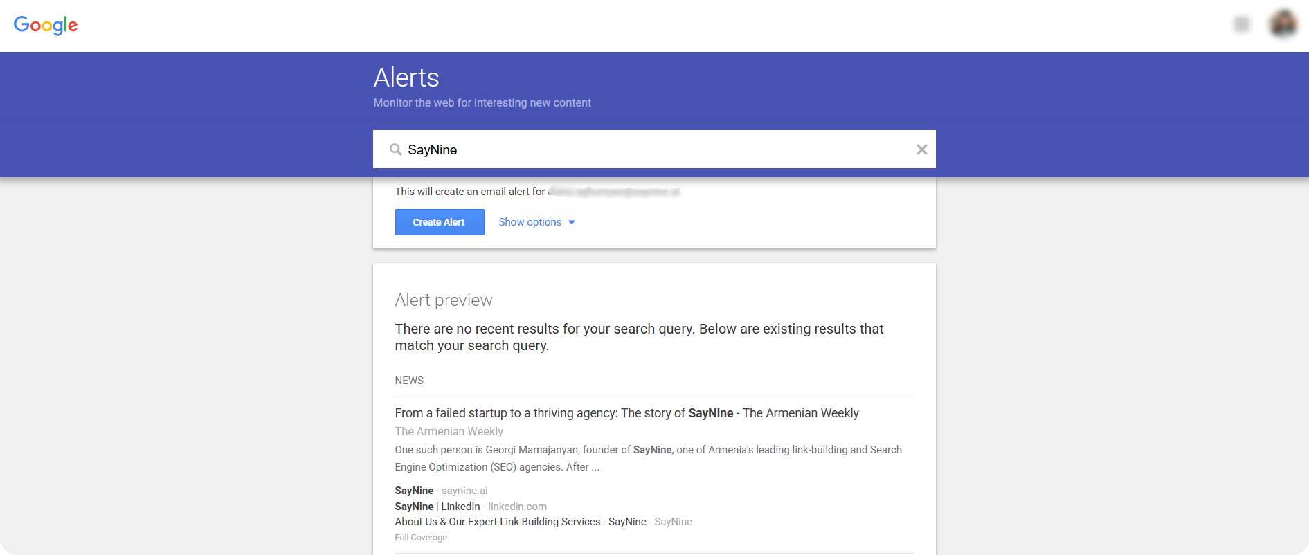 tracking brand mentions with Google alerts