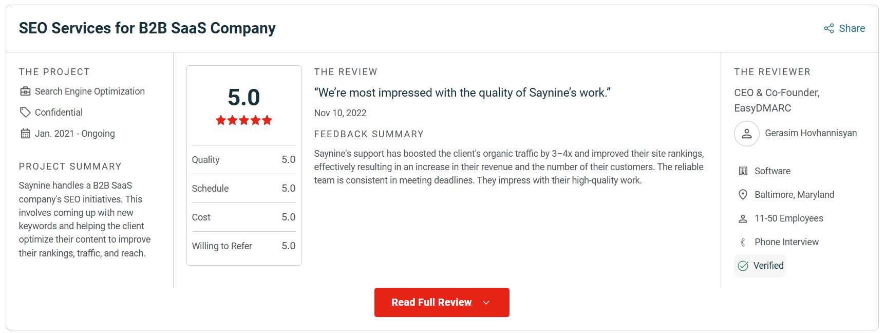 EasyDMARC's review about SayNine on Clutch