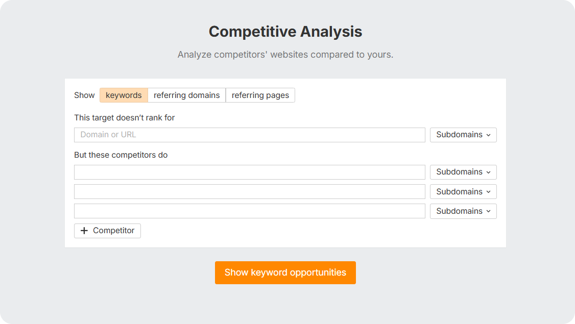 Competitive analysis tool in Ahrefs