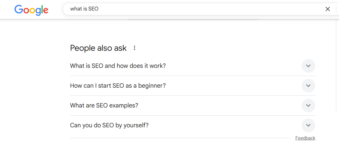 An example for People also ask for a search query