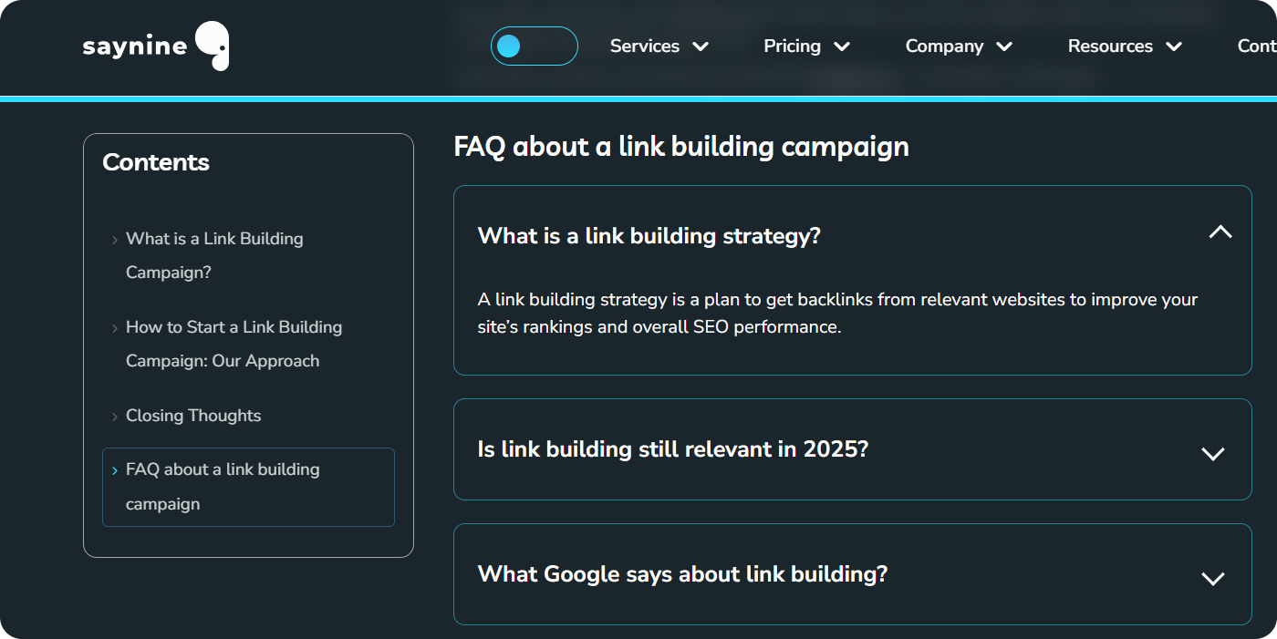 An example of an FAQ
