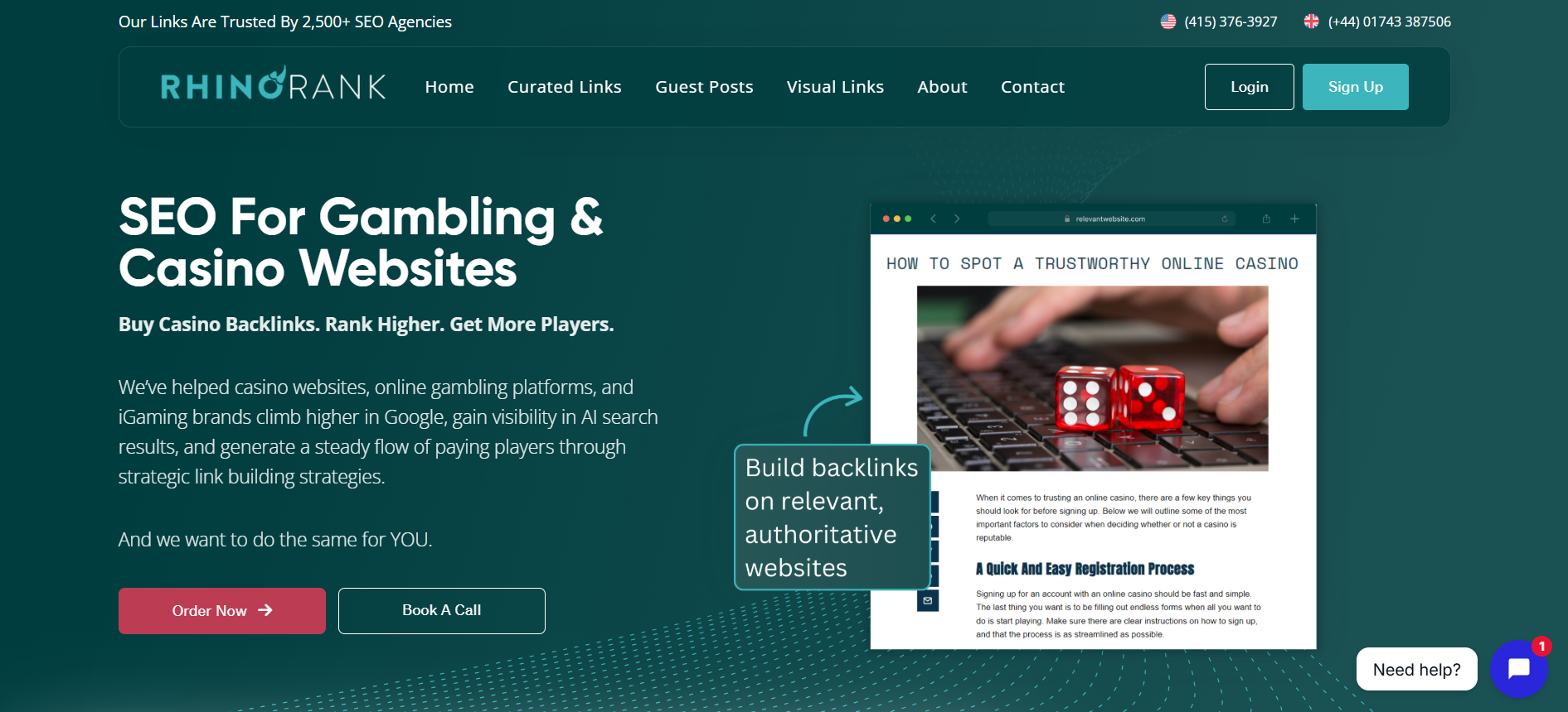 Rhino Rank's SEO for Gambling & Casino Websites page