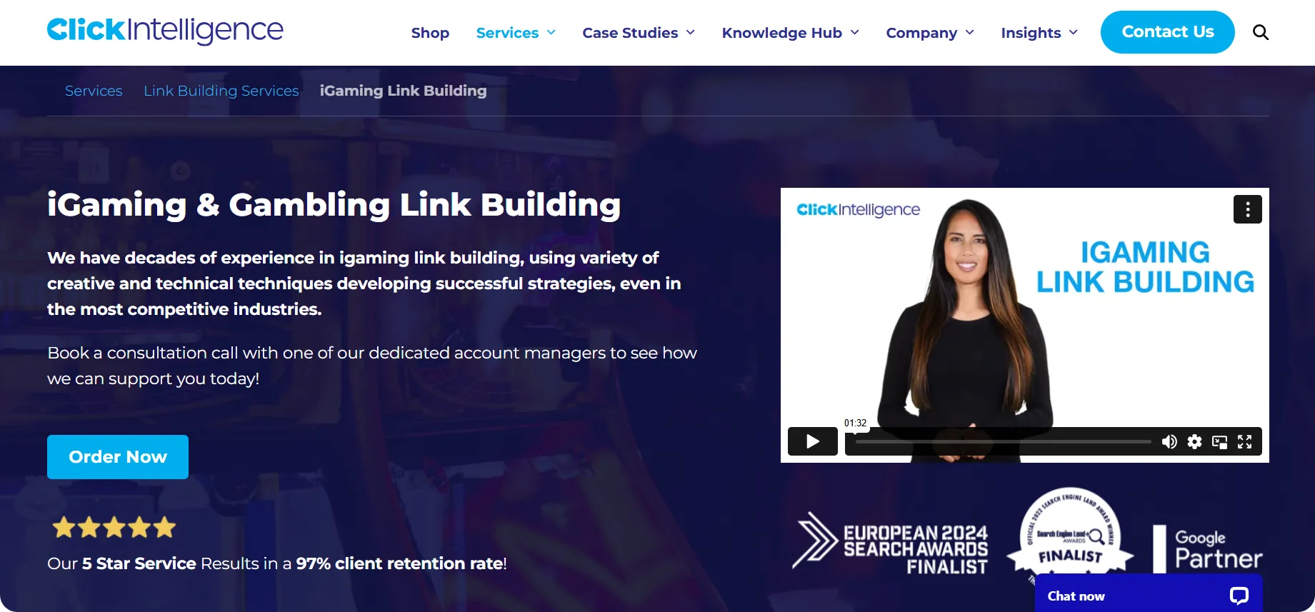 Click Intelligence iGaming link building service page