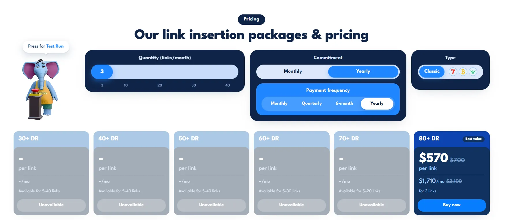 Link insertion packages & pricing