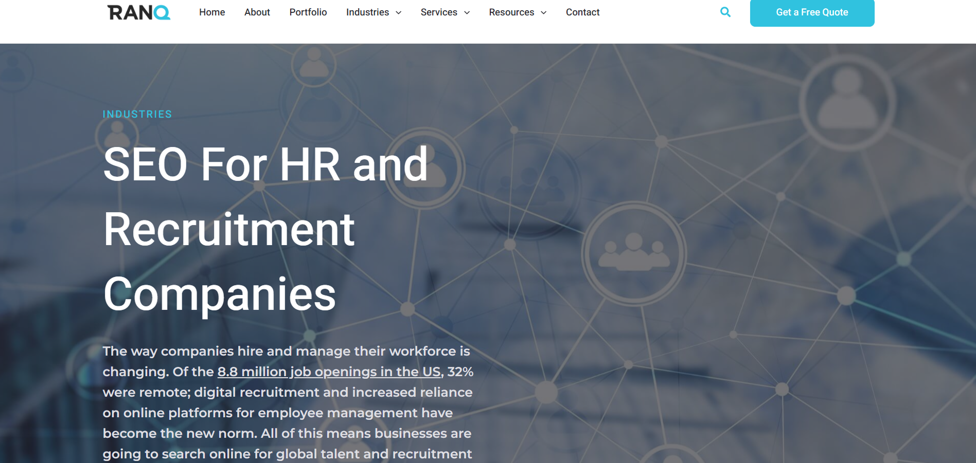 Ranq's landing page for HR SEO services