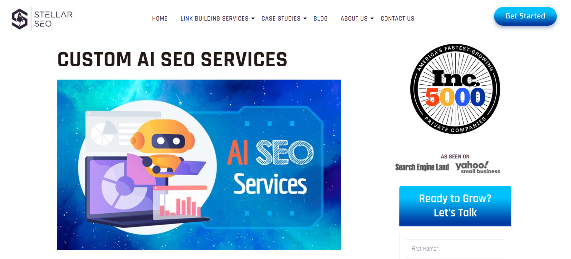 Stellar SEO custom AI SEO services page